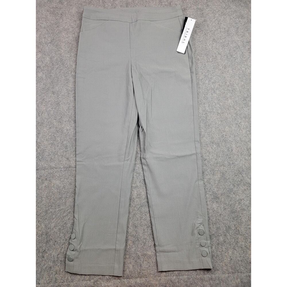 Tribal Pants Womens 4 Gray Shadow Flatten It Button Ankle Stretch Pull On Slim